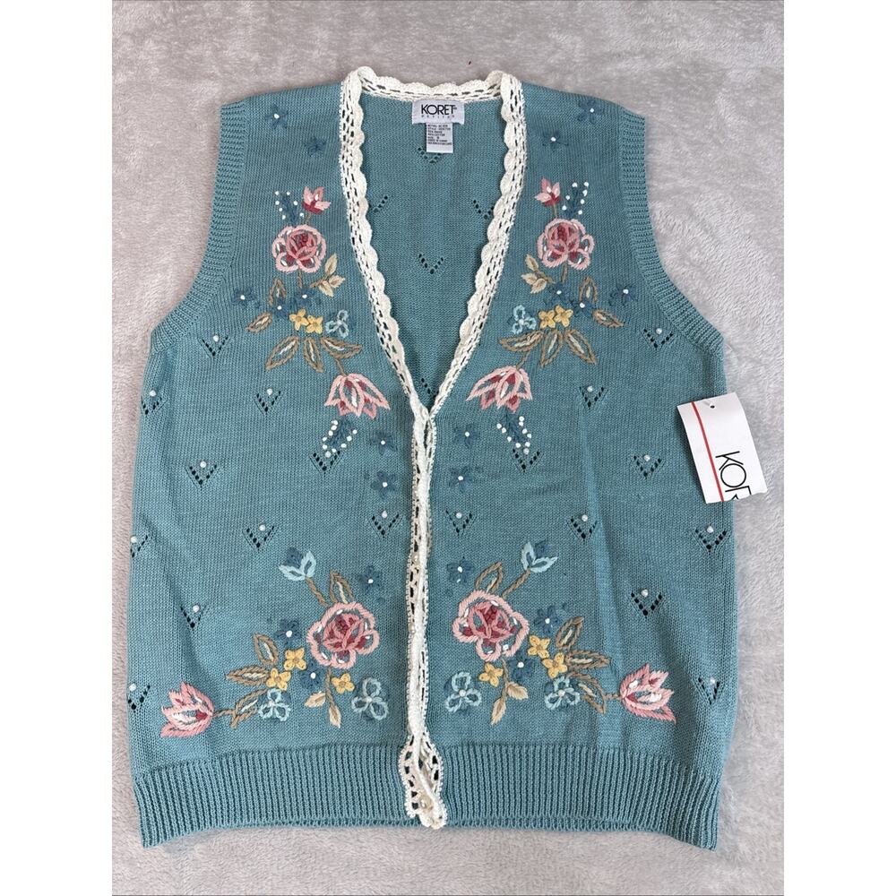 Koret Women’s Small Vintage Crochet Lace Floral Granny Sweater Vest Cottage NWT